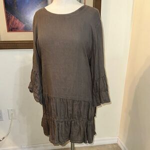 Camille & Co. Brown Ruffle Hem Linen Tunic Dress XL